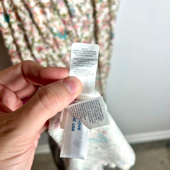 Lucky Brand Crochet Detail Floral Asymmetrical Hem Midi Dress Boho Prairie Sz L - Picture 4 of 6